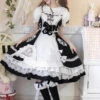 White/Black Cat Print Ruffle Bowknot Maid Sweet Lolita Dress -LolitaInside fe827c6278d1daeefda168acb759d74e