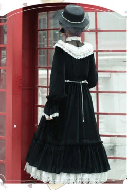 Black Silk Velvet Doll Collar Elegant Long Classic Lolita OP Dress -LolitaInside feb6e5d598230ea19c5c877d604f23af