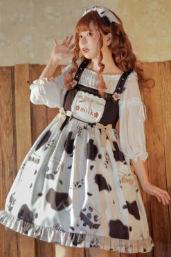 Multi-Color Ruffled Stitching Cow Milk Candy Print Sweet Lolita JSK Dress -LolitaInside febdb791312fcc38b05025cadb80d75d