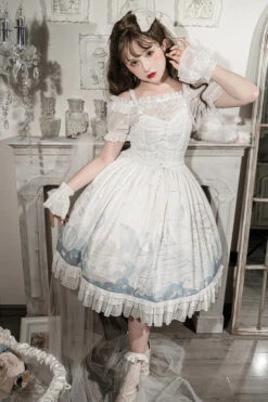 White Ruffle Short Sleeves Whale Paradise Print Sweet Lolita Dress Set -LolitaInside ff06e18286921d931d4dd9821dd6da91