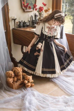 Black/White Chocolate Workshop Short Version Elegant Short Puff Sleeves Sweet Lolita Dress -LolitaInside ff62ae517c72dc7fa3efe3a15a84b3ad