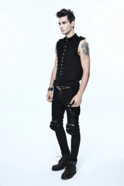 Black Military Uniform Style Chest Chinese Frog Button Sleeveless Men's Punk T-Shirt -LolitaInside ff733153cbb42cef996ef555ca9ee867