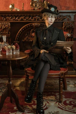 Black/Brown Single Breasted Long Sleeves Ruffled Striped Print Ouji Lolita Dress -LolitaInside ffc7bd491da15c5930496bf027a37727 2d8e6b35 d3d2 4b55 a407 3d2384389770