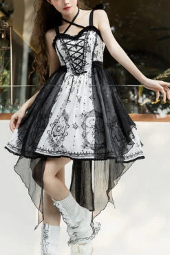 Black/White Sleeveless Butterfly Magic Print Gothic Lolita JSK Dress